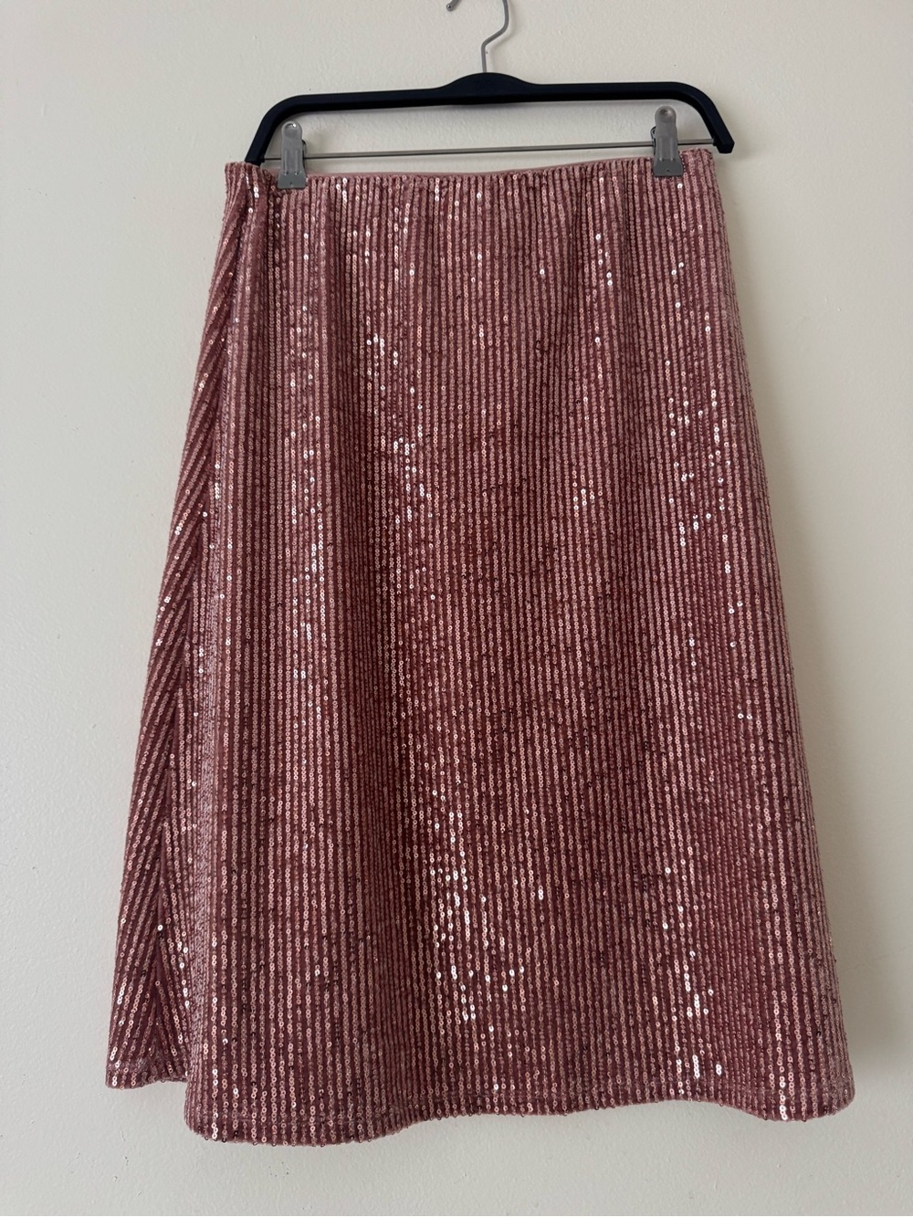Rose Pink Sequin Midi Skirt